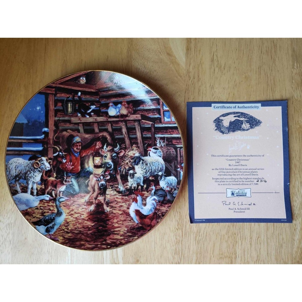 Country‎ Christmas 1987 Lowell Davis Collector Plate Schmid w/ Box COA